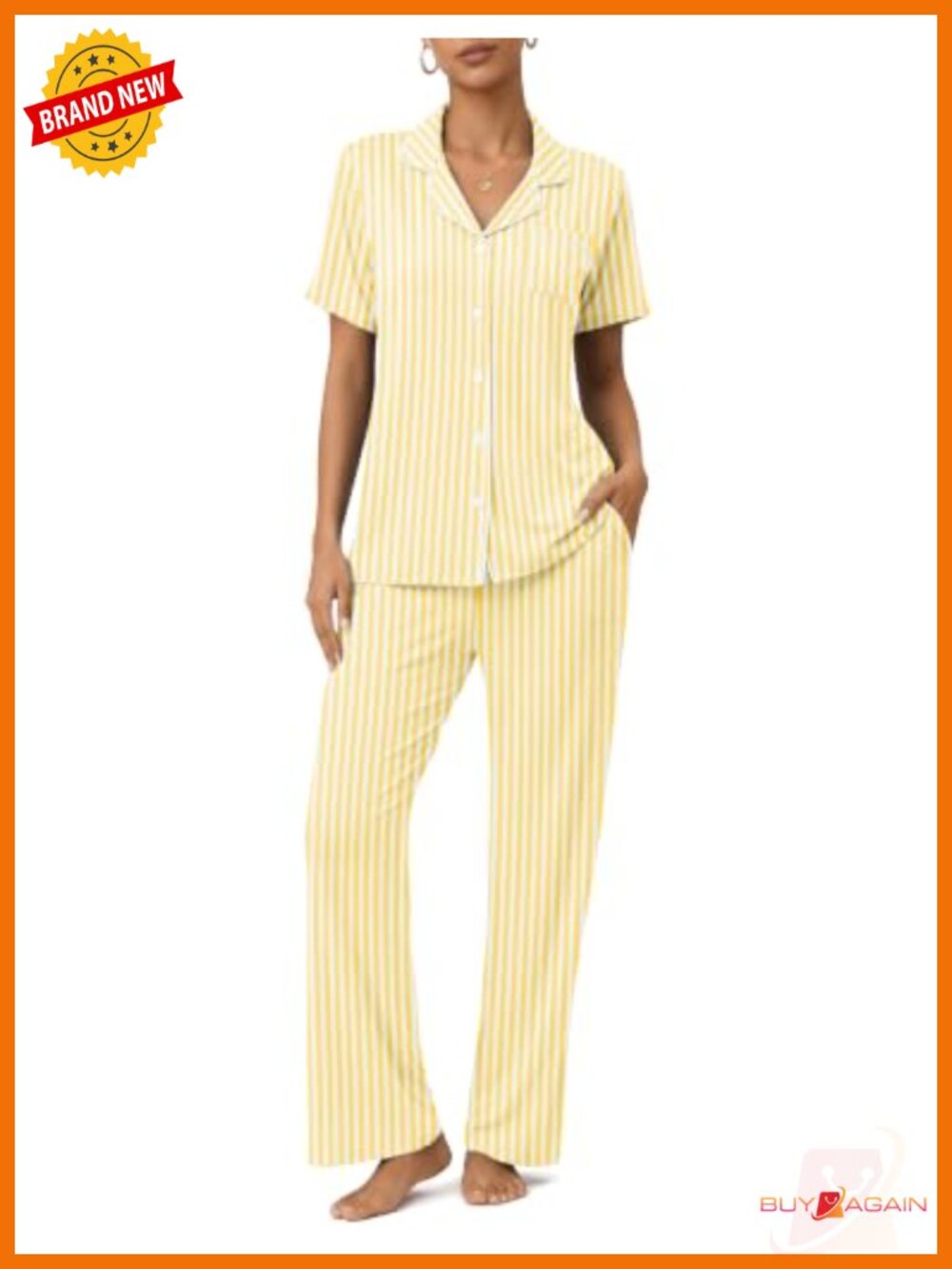 Womens 2 Piece Button Up Short Sleeve Pajama Set with Pockets